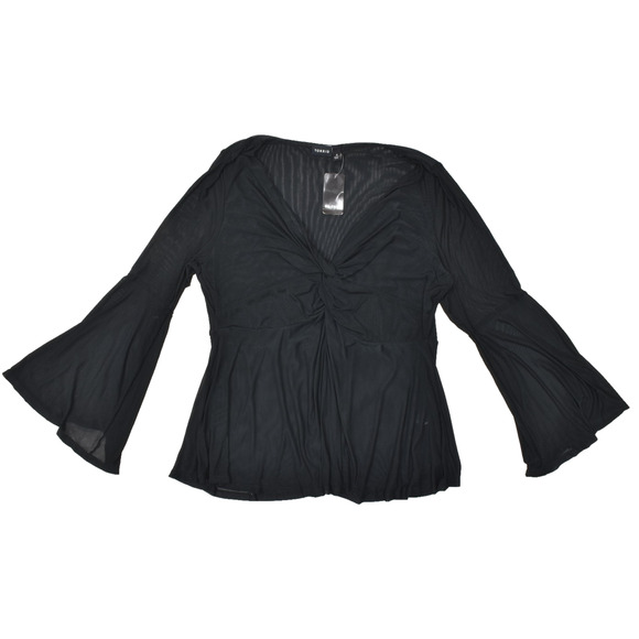 NEW Torrid Women's Black Twisted Knot Bell Sleeve Top Plus Size 2 Long Sleeve - Picture 1 of 8